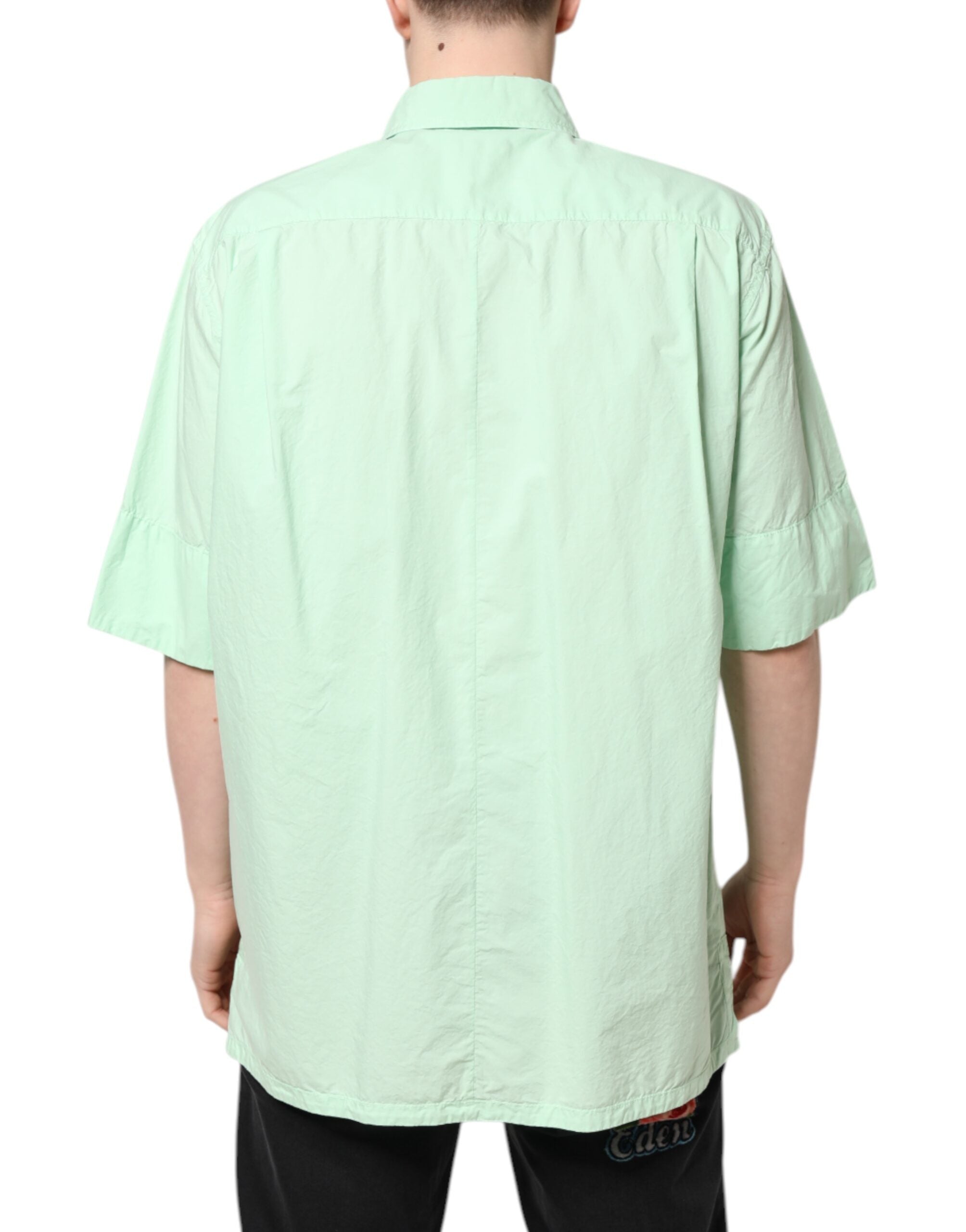Dolce & Gabbana Green Cotton Short Sleeve Men Casual Shirt